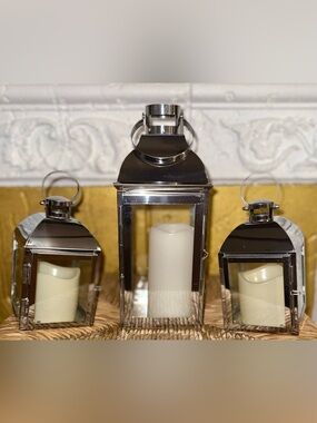 Polished Silver Glass Lantern with White LED Candle - Home Accents